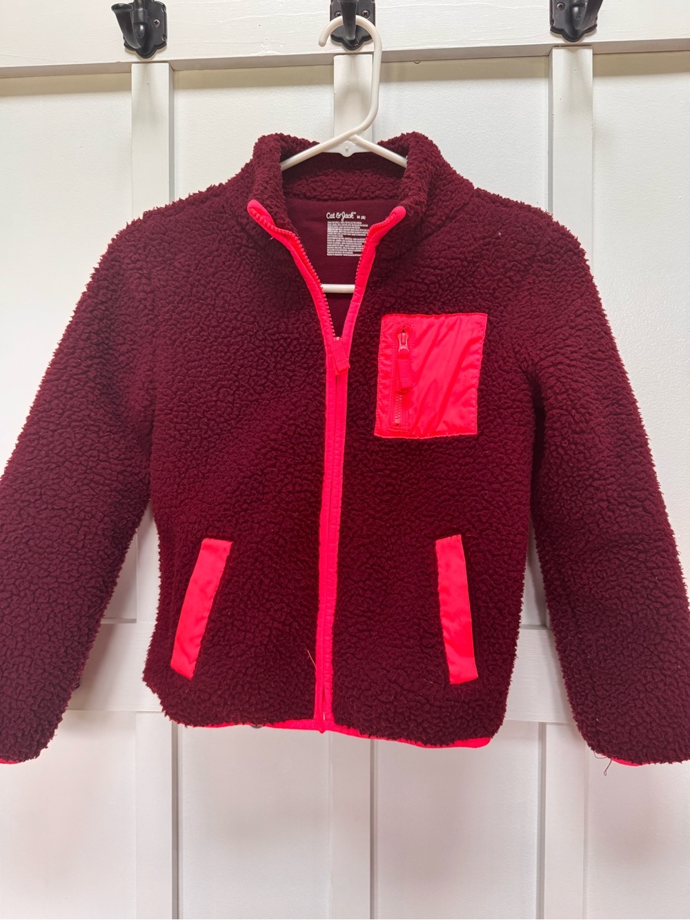 Cat & Jack Burgundy Sherpa Jacket with Hot Pink Trim